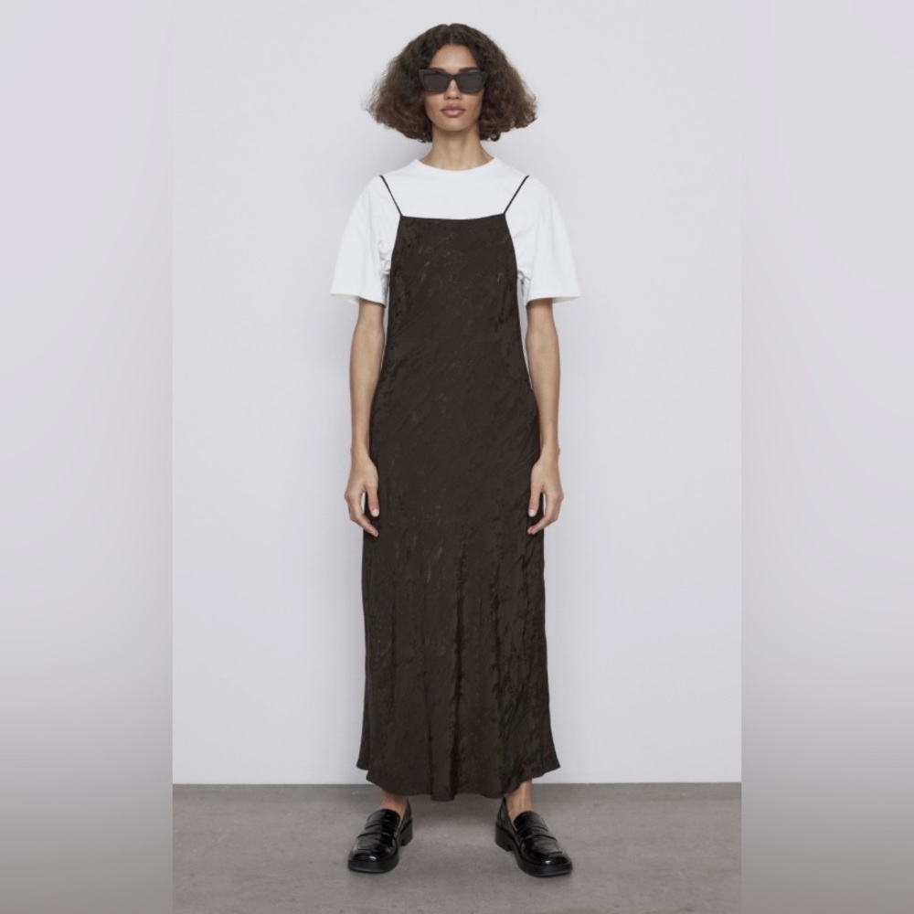 Zara Jacquard Dress Maxi Deep Green - Pre Loved